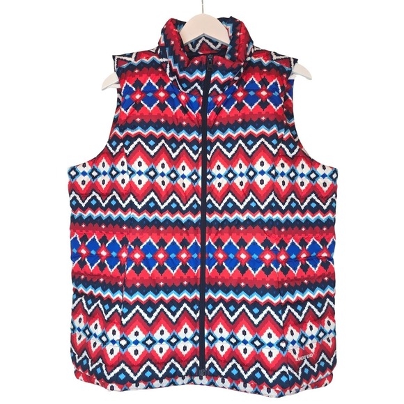 Lands' End Jackets & Blazers - Lands' End Down Puffer Vest Women Sz Large Fair Isle Chevron Aztec Cozy Outdoors
